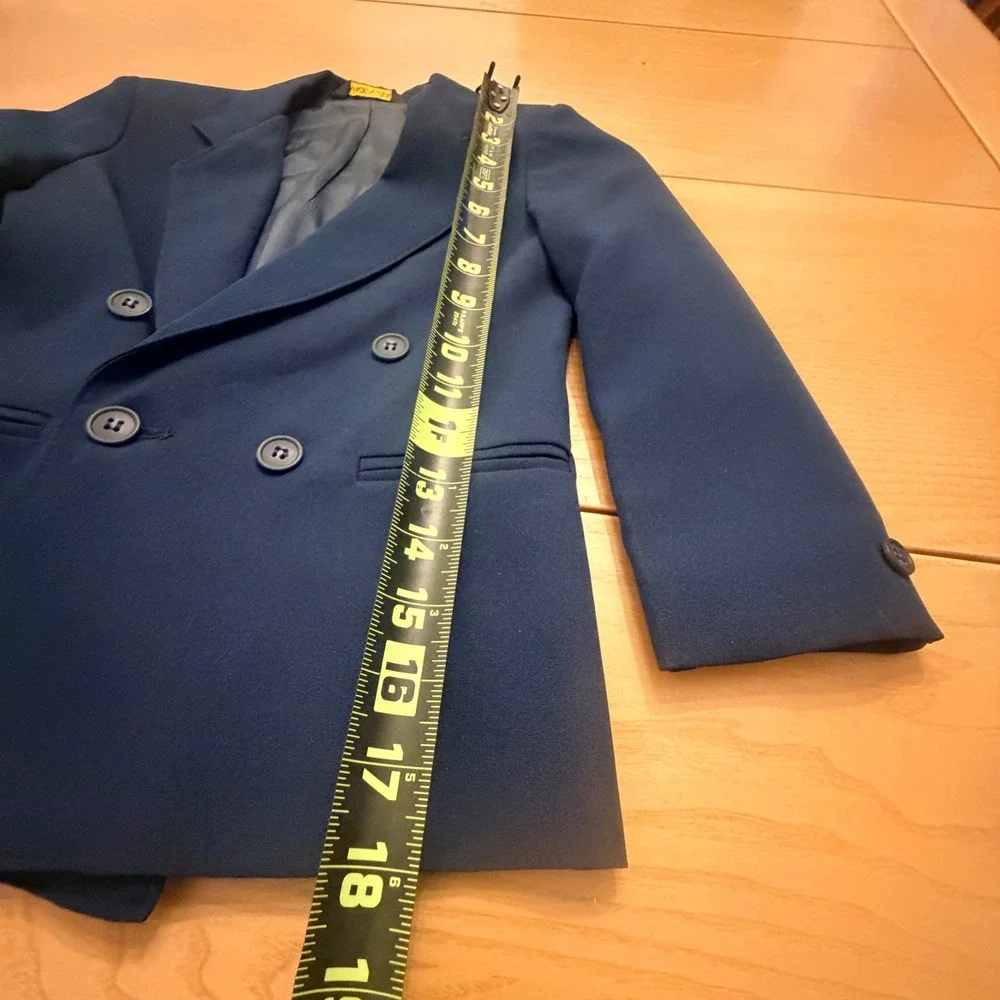 VTG Michael James Double Breasted Blazer Kids Size 5 Slim Navy Blue Old Money
